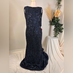 Mac Duggal Midnight Sequin Backless Dress